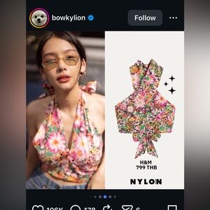 H&M Multicolor Floral Crop Halter Top Festival Boho Hippie